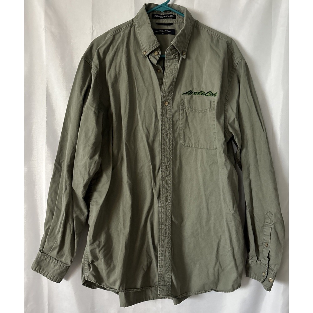 Devon & Jones Men's Button Down Shirt XL Titan Twill Green LongSleeve Arctic Cat